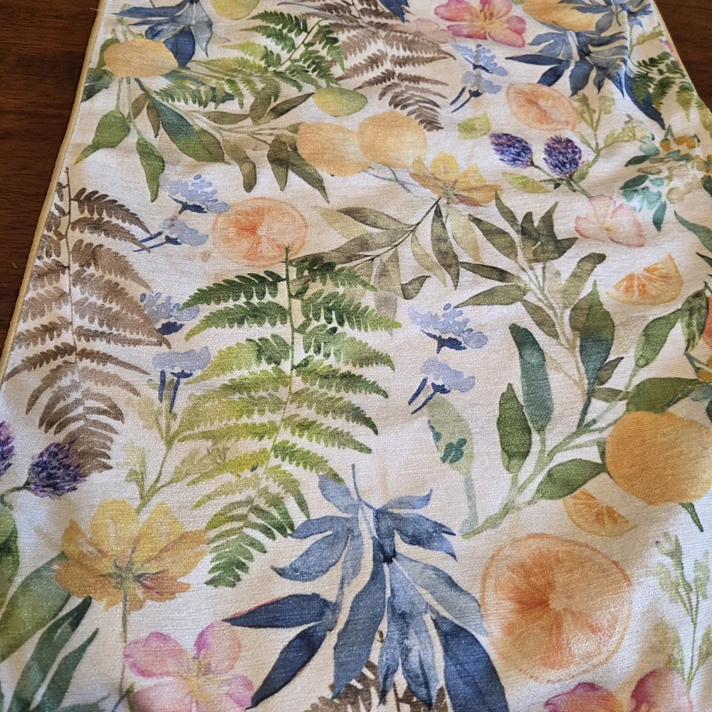 Summer Table Runner Lemons Botanical Nicole Miller 72×16 Lined Green Yellow Blue